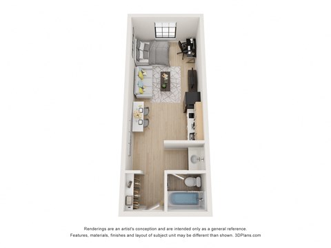 Floor plan for studio, 1 bath, 400 sqft